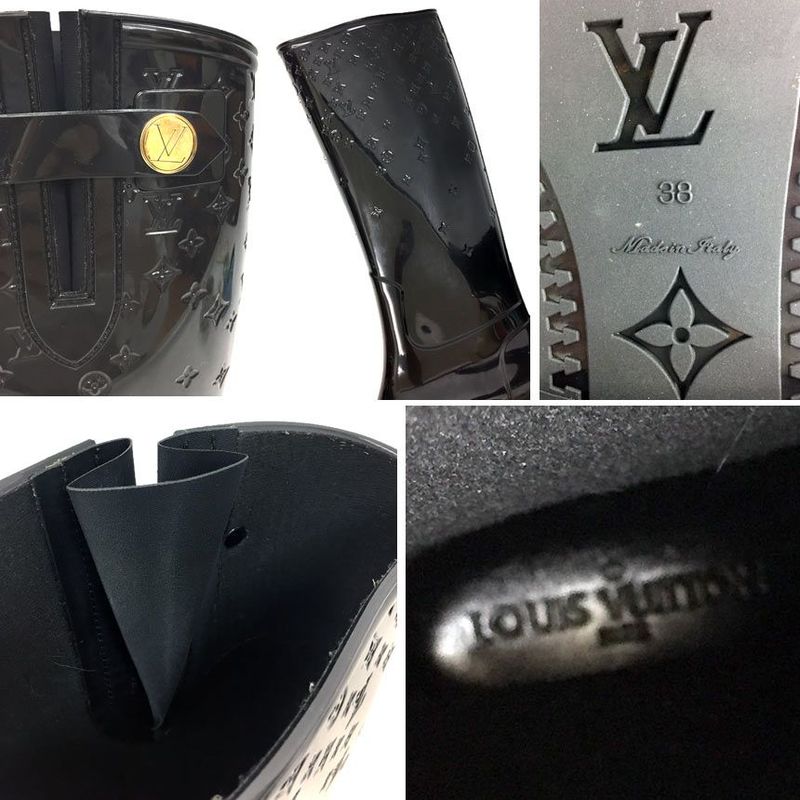Louis Vuitton Drop Line Rain Boots Size 38 Black Monogram Women's Shoes Aq11532