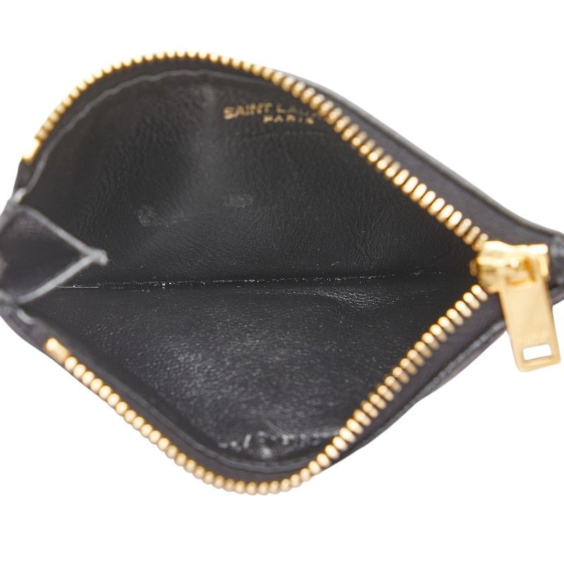 Saint Laurent YSL Logo V Stitch Card Case Fragment Case Coin Case 607915 Black