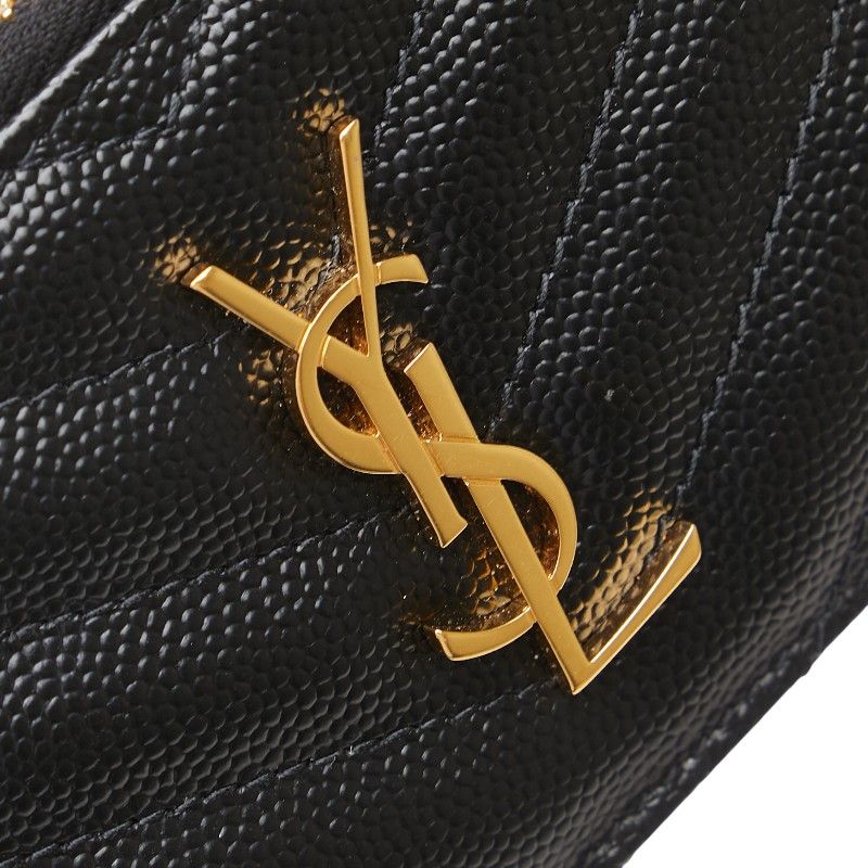 Saint Laurent YSL Logo V Stitch Card Case Fragment Case Coin Case 607915 Black