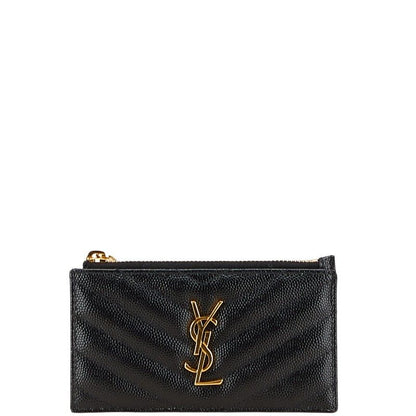 Saint Laurent YSL Logo V Stitch Card Case Fragment Case Coin Case 607915 Black