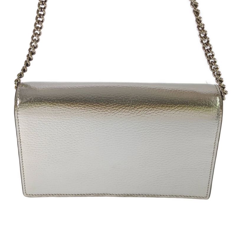 Gucci GG Marmont Chain Shoulder Wallet / 497985 / Silver / Wallet Bag [] A