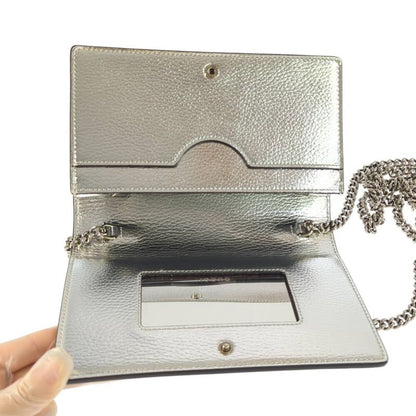 Gucci GG Marmont Chain Shoulder Wallet / 497985 / Silver / Wallet Bag [] A