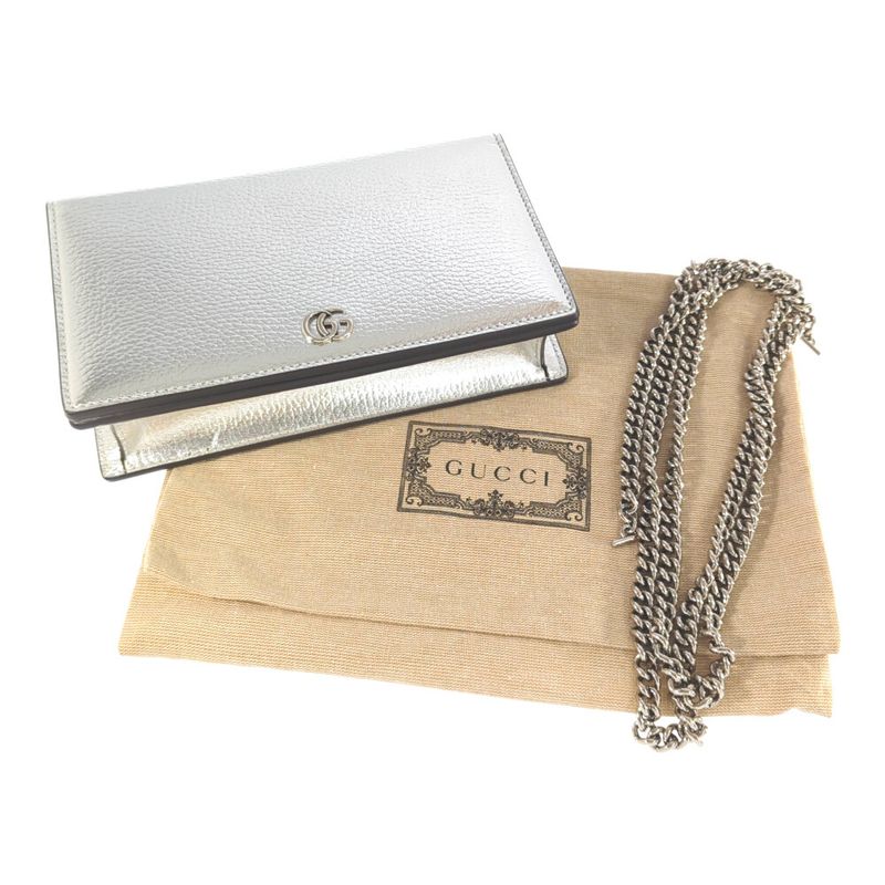 Gucci GG Marmont Chain Shoulder Wallet / 497985 / Silver / Wallet Bag [] A