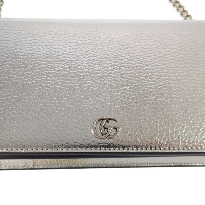 Gucci GG Marmont Chain Shoulder Wallet / 497985 / Silver / Wallet Bag [] A