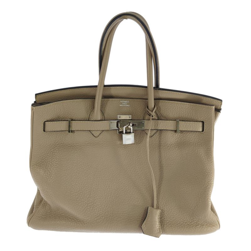 Hermes Birkin 35 Taurillon Clemence Silver Hardware Handbag / Etoupe / Tote Bag