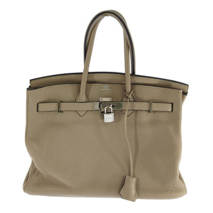 Hermes Birkin 35 Taurillon Clemence Silver Hardware Handbag / Etoupe / Tote Bag