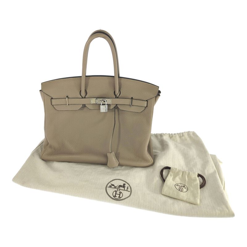 Hermes Birkin 35 Taurillon Clemence Silver Hardware Handbag / Etoupe / Tote Bag