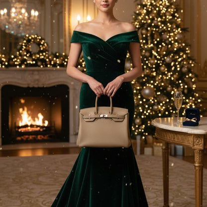 Hermes Birkin 35 Taurillon Clemence Silver Hardware Handbag / Etoupe / Tote Bag