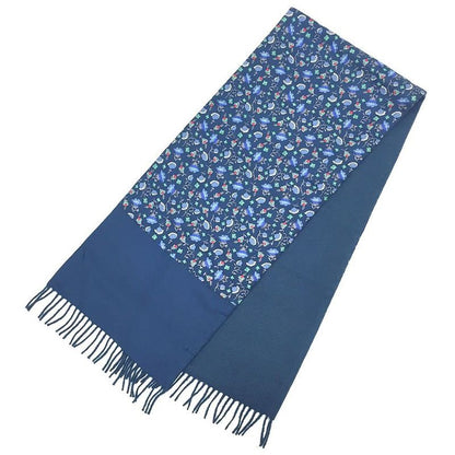 Hermes Shawl Scarf Reversible Flower Floral Navy Aq11542