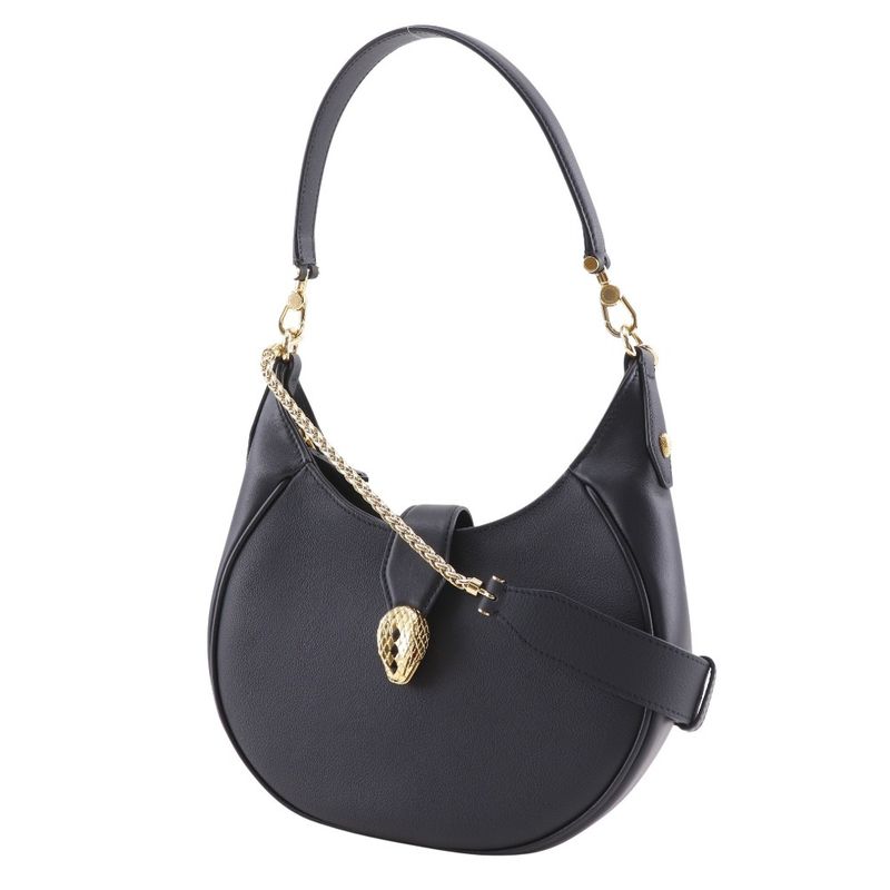 Bvlgari Bulgari Serpenti Ellipse Half Moon 291953 Leather Black Ladies Shoulder