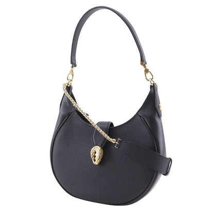Bvlgari Bulgari Serpenti Ellipse Half Moon 291953 Leather Black Ladies Shoulder