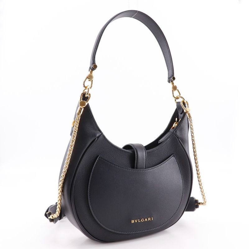 Bvlgari Bulgari Serpenti Ellipse Half Moon 291953 Leather Black Ladies Shoulder