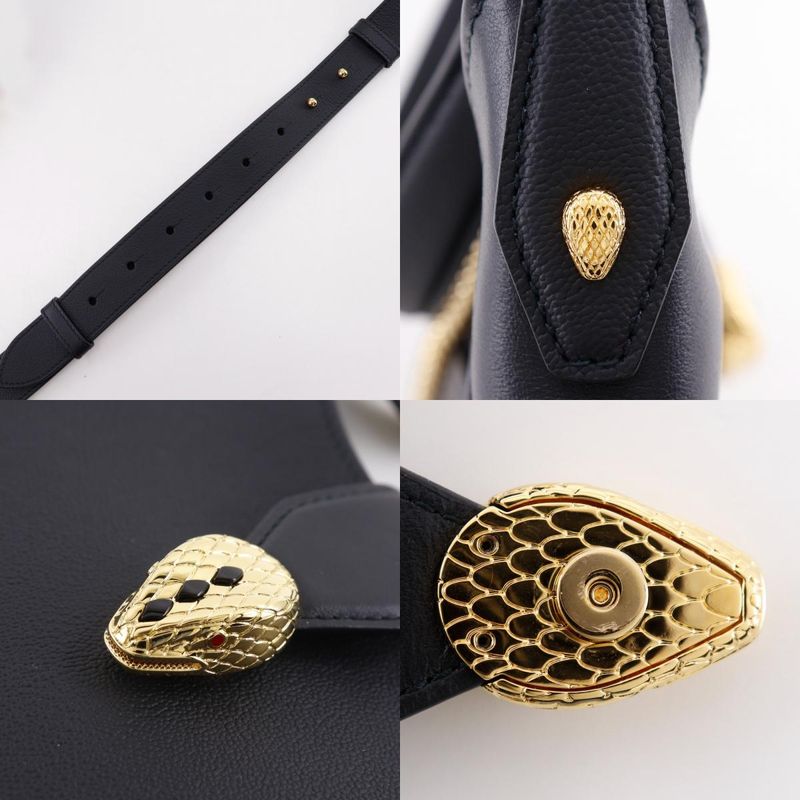 Bvlgari Bulgari Serpenti Ellipse Half Moon 291953 Leather Black Ladies Shoulder