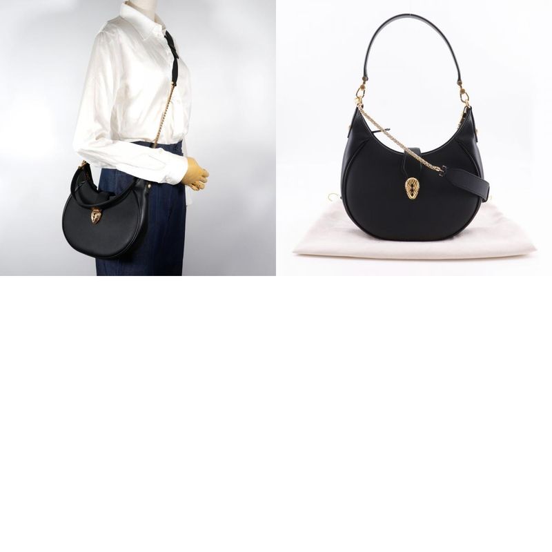 Bvlgari Bulgari Serpenti Ellipse Half Moon 291953 Leather Black Ladies Shoulder