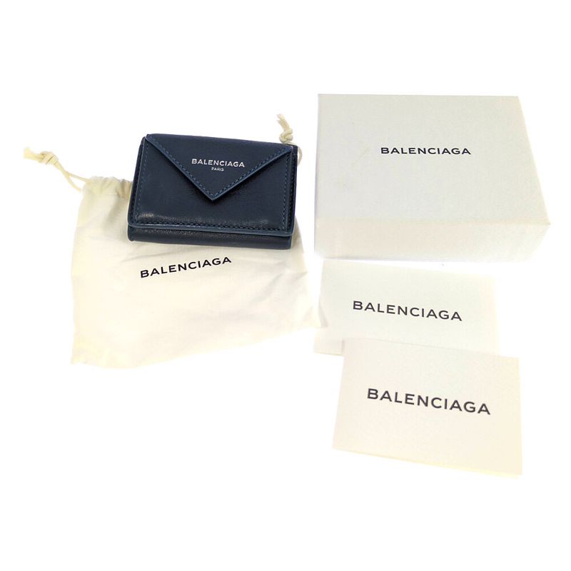 Balenciaga Paper Mini Trifold Wallet / 391446 / Navy / Next Day Delivery A