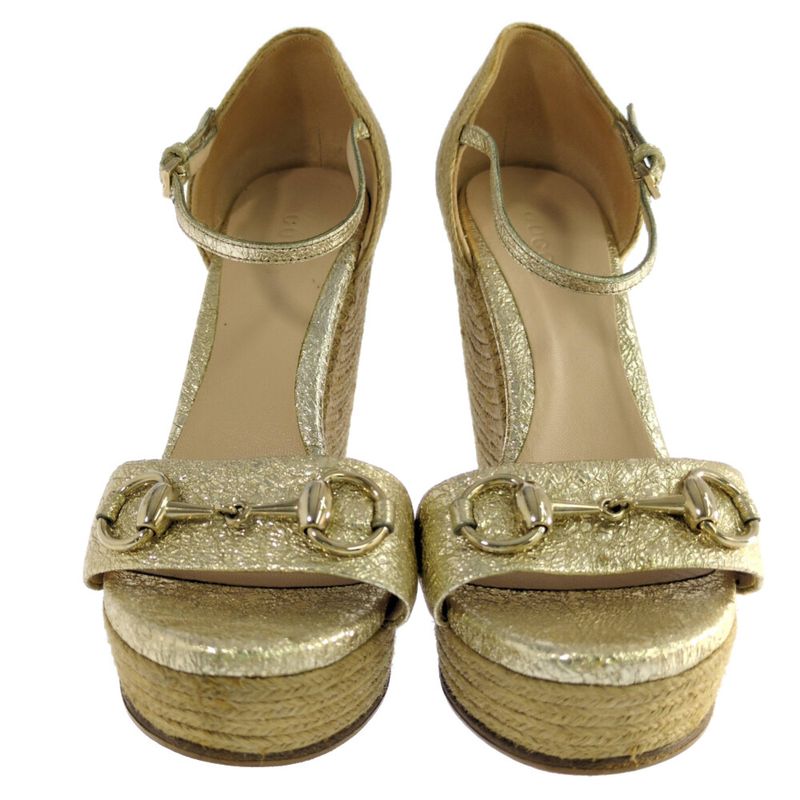 Gucci Horsebit Wedge Sole Sandal Shoes / 414965 / 36 / Gold / Next Day Delivery