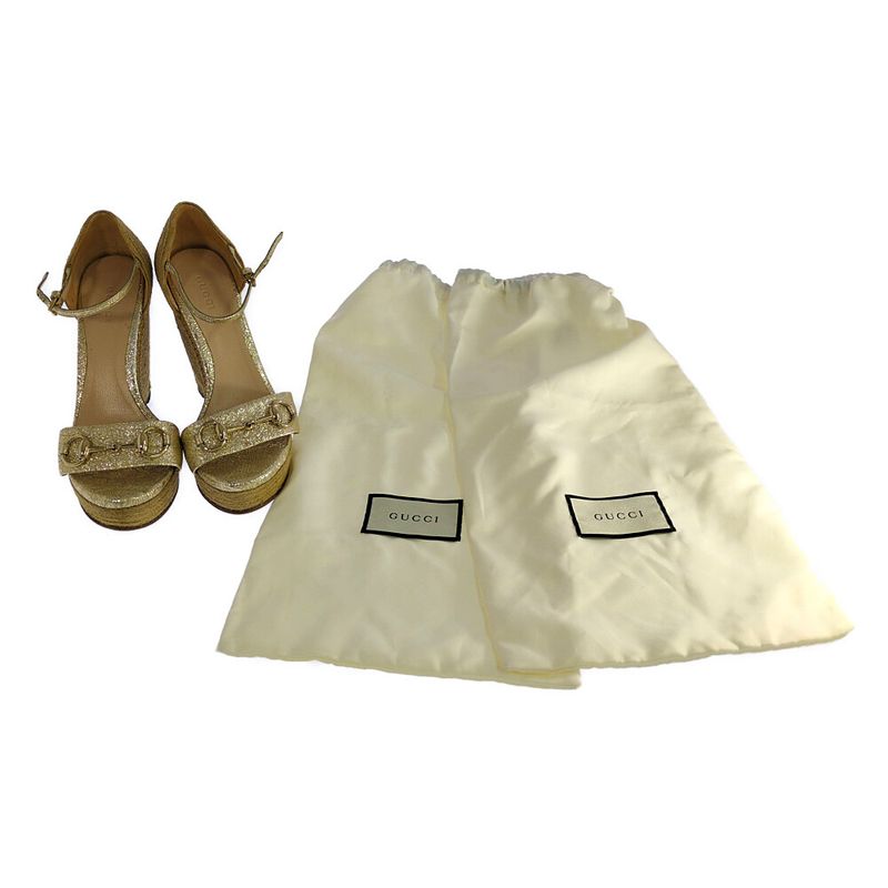 Gucci Horsebit Wedge Sole Sandal Shoes / 414965 / 36 / Gold / Next Day Delivery