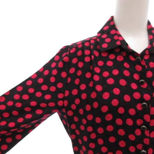 Saint Laurent Paris 18 Silk Shirt Dress F36 Knee Length Long Sleeves Dotted