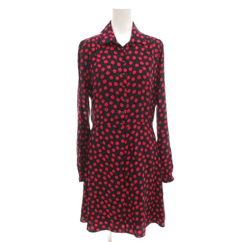 Saint Laurent Paris 18 Silk Shirt Dress F36 Knee Length Long Sleeves Dotted
