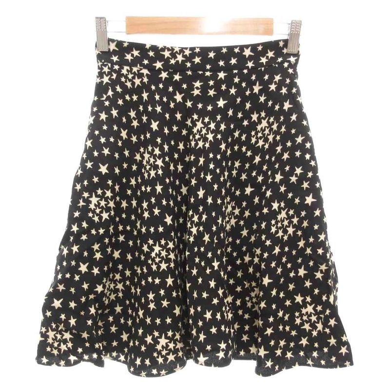 Saint Laurent Paris Skirt F34 Flared Knee Length Star Pattern All Black AE -