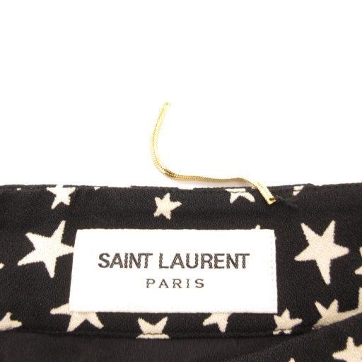 Saint Laurent Paris Skirt F34 Flared Knee Length Star Pattern All Black AE -