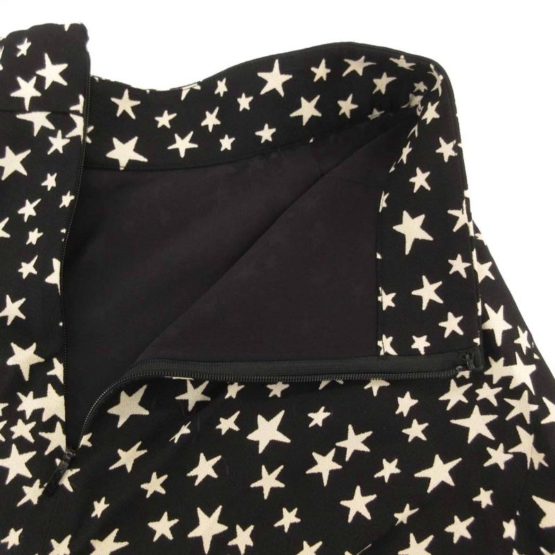 Saint Laurent Paris Skirt F34 Flared Knee Length Star Pattern All Black AE -