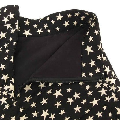 Saint Laurent Paris Skirt F34 Flared Knee Length Star Pattern All Black AE -