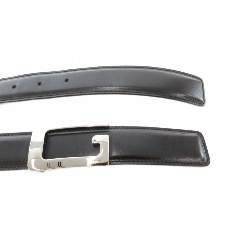Gucci Leather Belt Interlocking G Buckle Silver Hardware 124691 Genuine Leather
