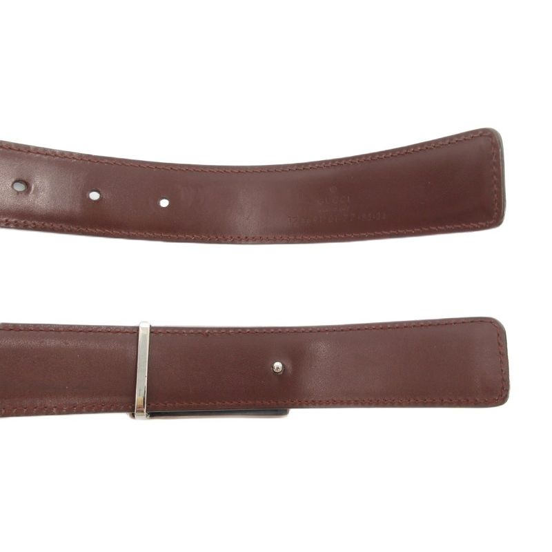 Gucci Leather Belt Interlocking G Buckle Silver Hardware 124691 Genuine Leather