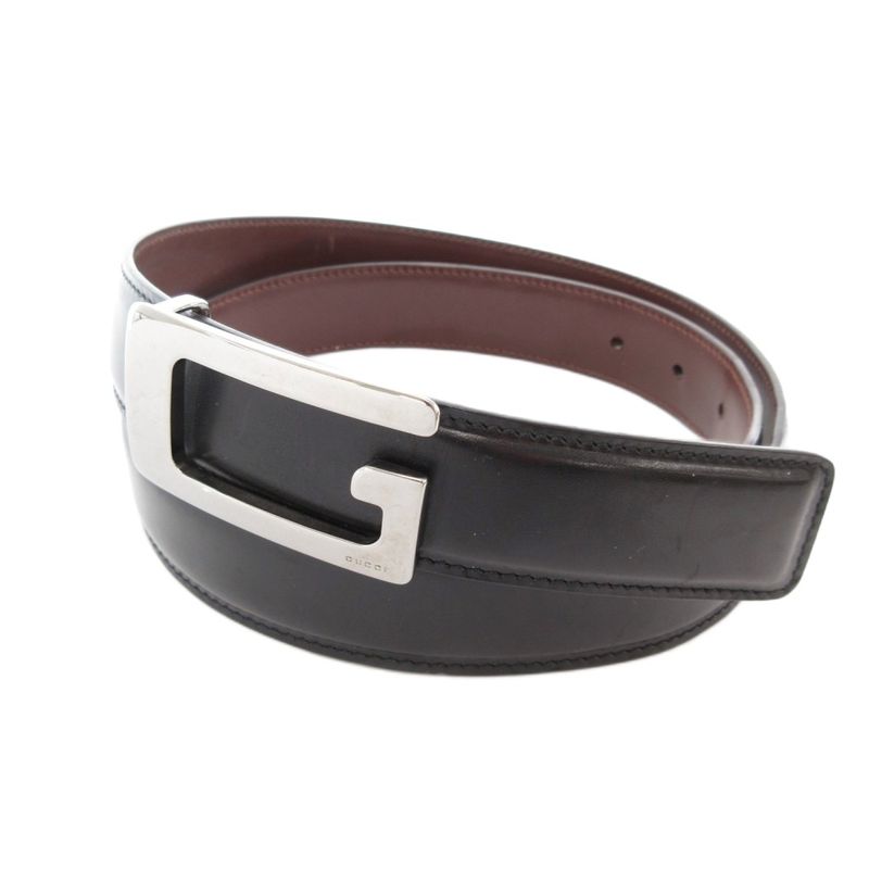 Gucci Leather Belt Interlocking G Buckle Silver Hardware 124691 Genuine Leather