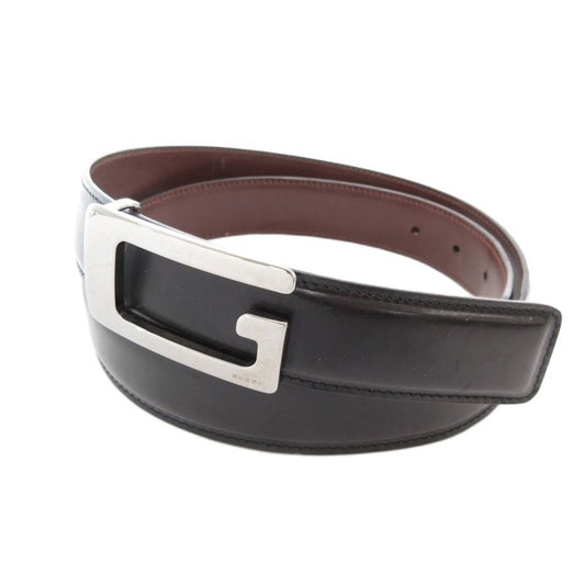 Gucci Leather Belt Interlocking G Buckle Silver Hardware 124691 Genuine Leather