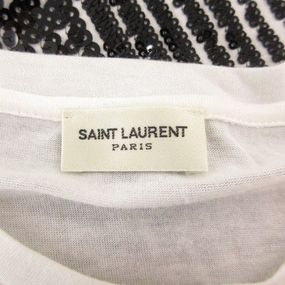 Saint Laurent Paris 18 T-shirt S Short Sleeve Sequined Crew Neck White Black AE