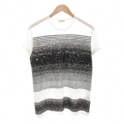 Saint Laurent Paris 18 T-shirt S Short Sleeve Sequined Crew Neck White Black AE