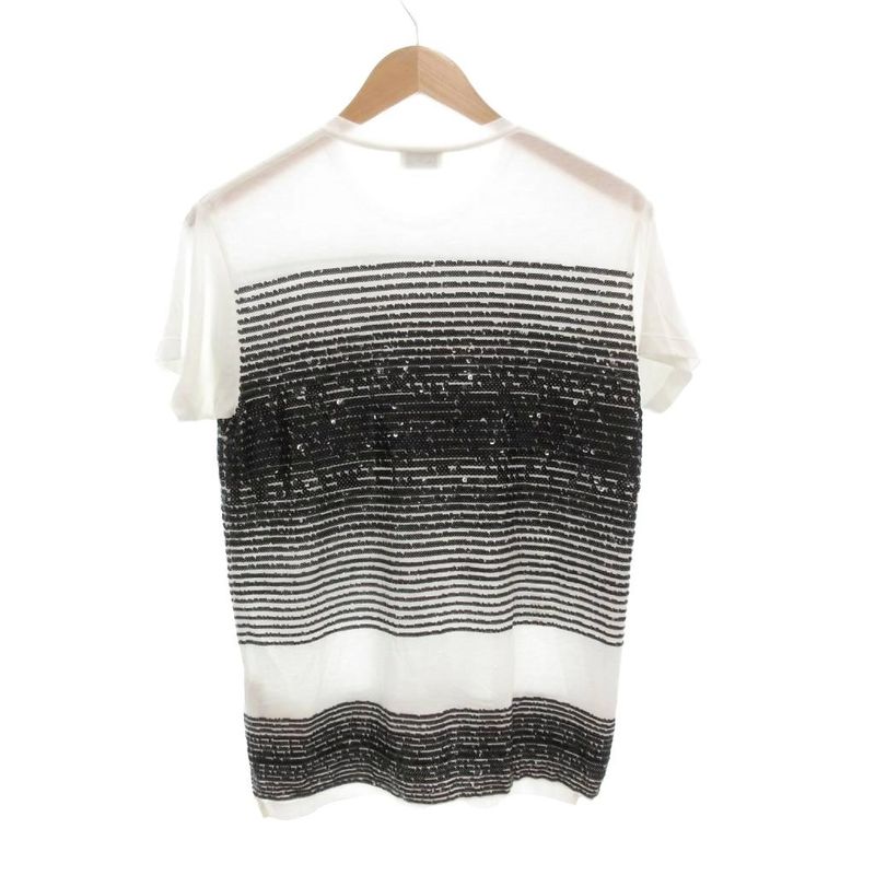 Saint Laurent Paris 18 T-shirt S Short Sleeve Sequined Crew Neck White Black AE