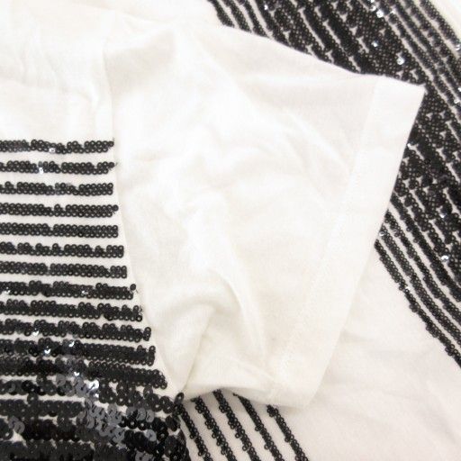 Saint Laurent Paris 18 T-shirt S Short Sleeve Sequined Crew Neck White Black AE