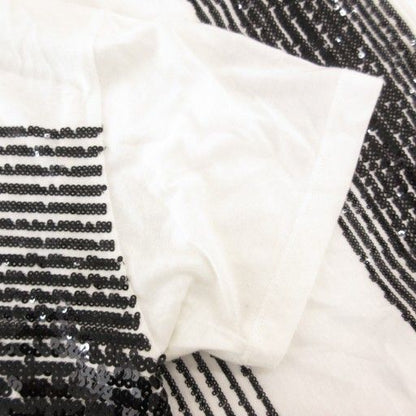 Saint Laurent Paris 18 T-shirt S Short Sleeve Sequined Crew Neck White Black AE