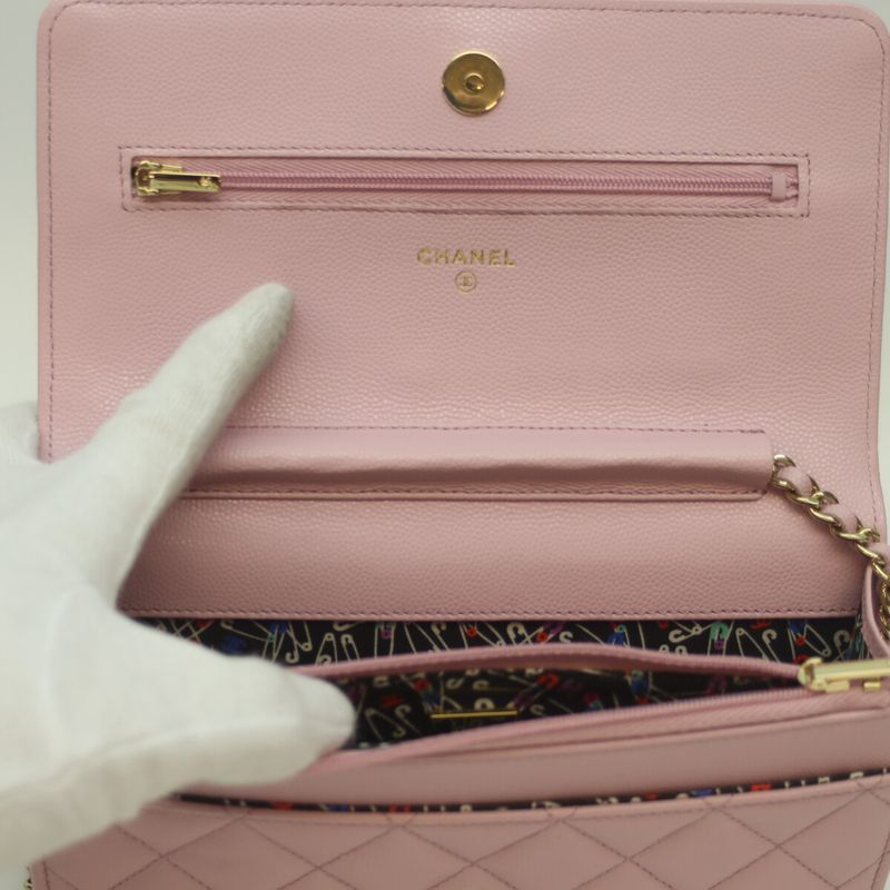 Chanel Lavender Ap3971 Ghardware Caviar Skin Chain Wallet