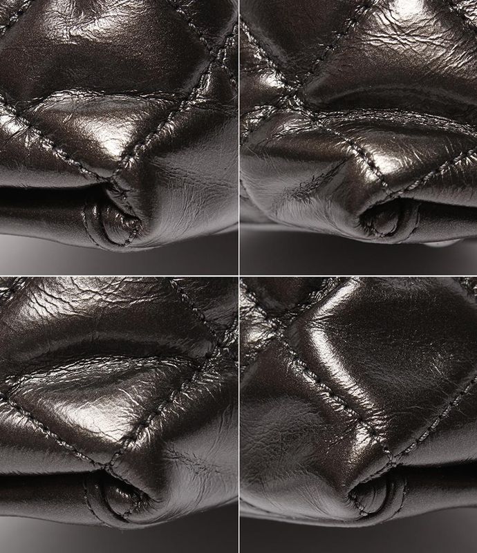 Chanel Chain Shoulder Bag Tote Shoulder Metallic Gray Calfskin Black Hardware