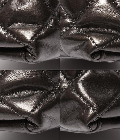 Chanel Chain Shoulder Bag Tote Shoulder Metallic Gray Calfskin Black Hardware