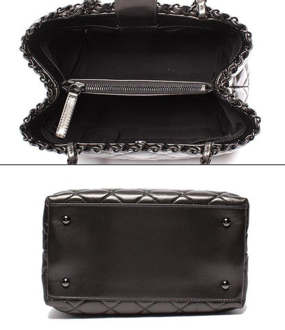 Chanel Chain Shoulder Bag Tote Shoulder Metallic Gray Calfskin Black Hardware