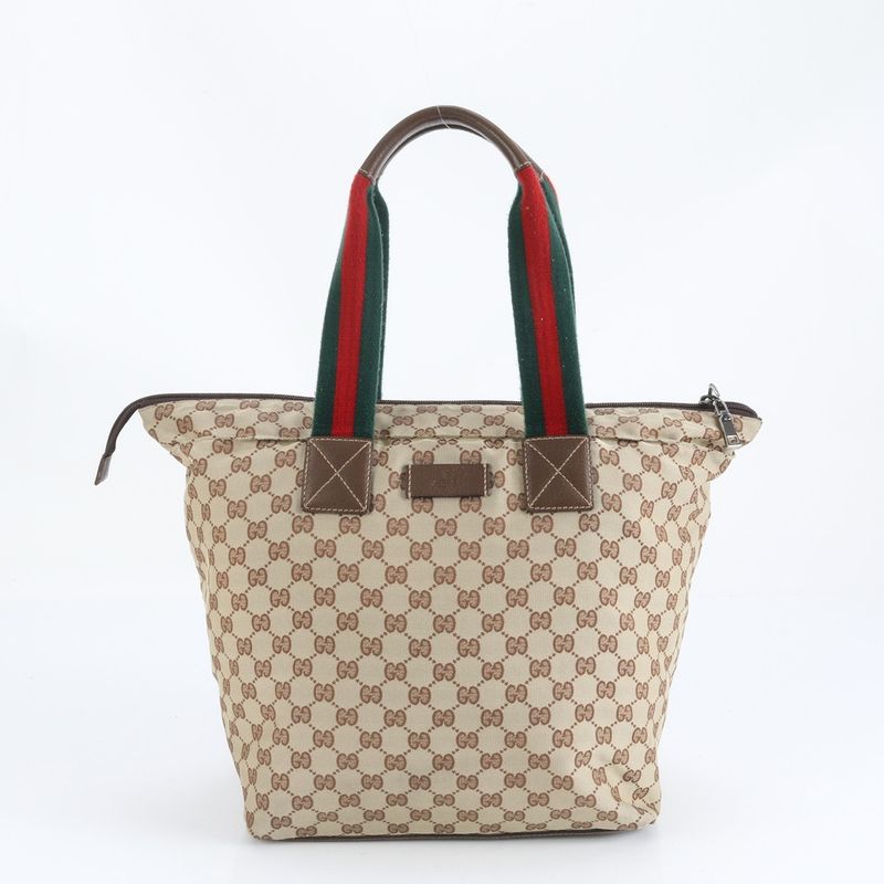 Gucci GG Canvas Sherry Line 131231 Leather Tote Bag Shoulder Business Brown A4