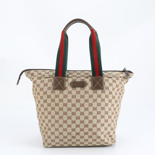 Gucci GG Canvas Sherry Line 131231 Leather Tote Bag Shoulder Business Brown A4