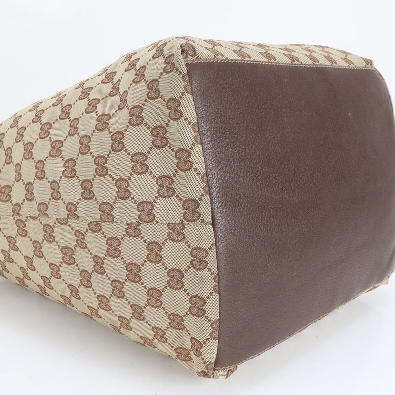 Gucci GG Canvas Sherry Line 131231 Leather Tote Bag Shoulder Business Brown A4