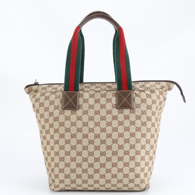 Gucci GG Canvas Sherry Line 131231 Leather Tote Bag Shoulder Business Brown A4