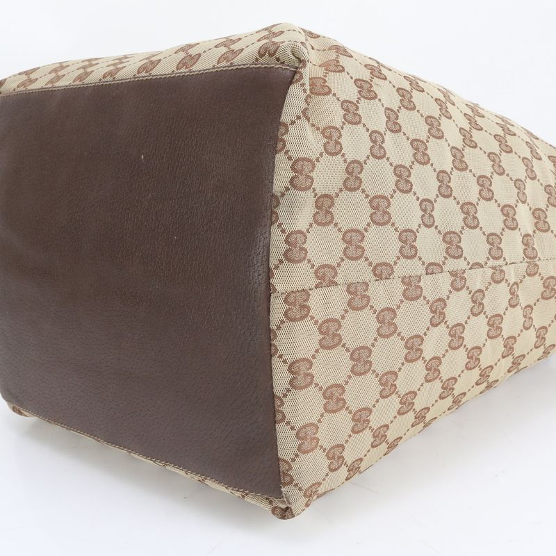 Gucci GG Canvas Sherry Line 131231 Leather Tote Bag Shoulder Business Brown A4