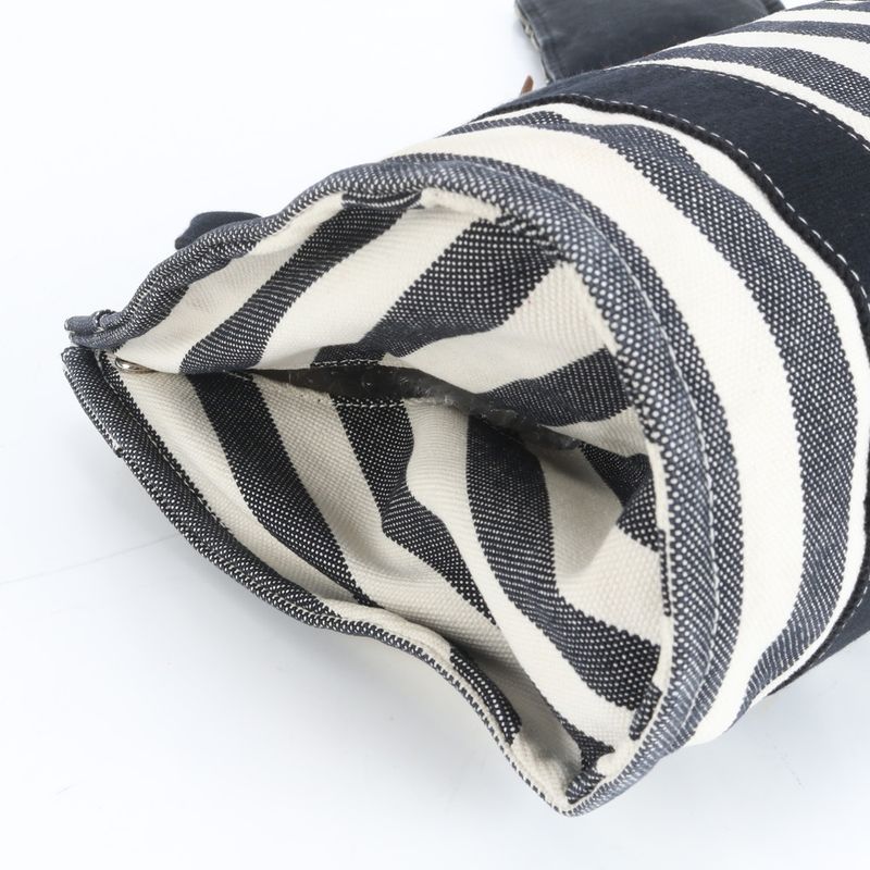 Hermes Cannes PM Tote Bag With Striped Pouch Hand Black Silver Hardware Women's