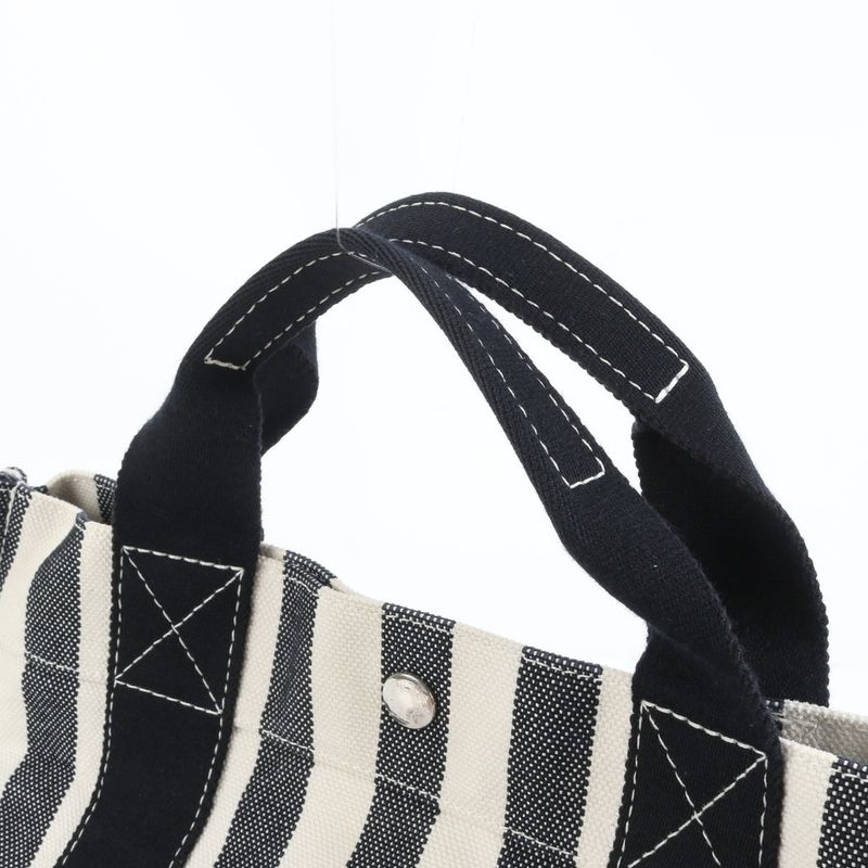 Hermes Cannes PM Tote Bag With Striped Pouch Hand Black Silver Hardware Women's