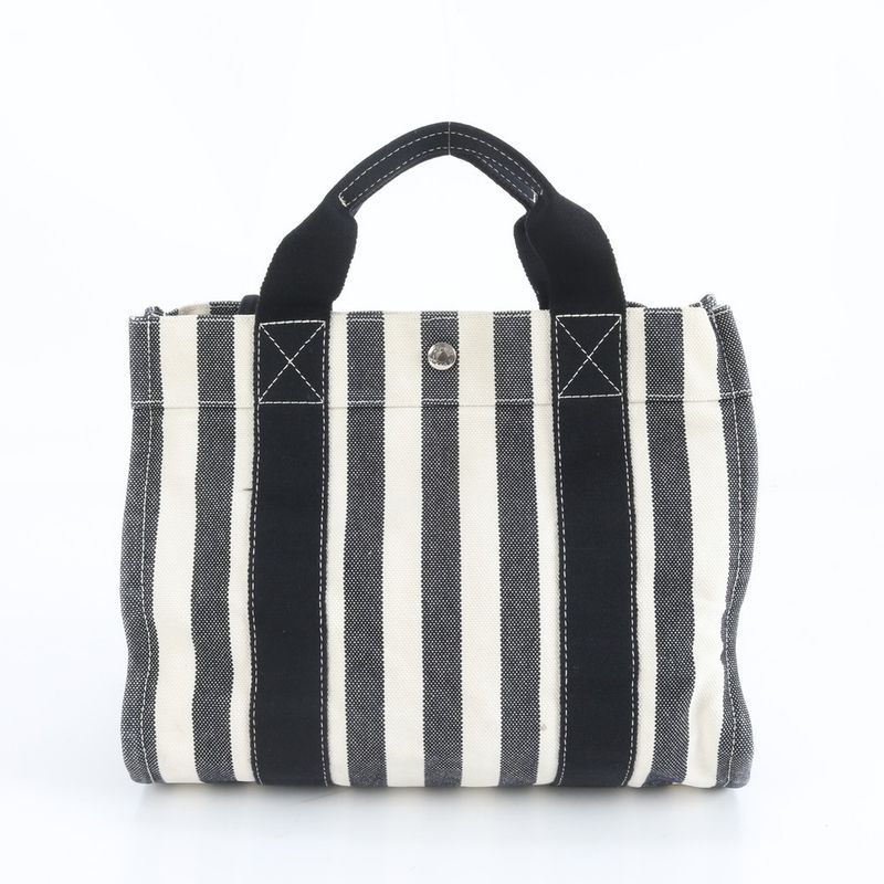 Hermes Cannes PM Tote Bag With Striped Pouch Hand Black Silver Hardware Women's