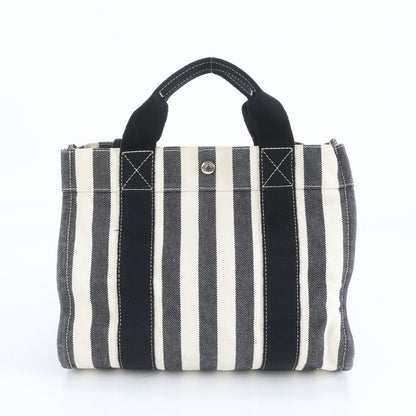 Hermes Cannes PM Tote Bag With Striped Pouch Hand Black Silver Hardware Women's