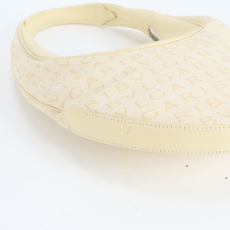 Bulgari Logomania Leather Hand Bag Tote Ivory Shoulder Silver Hardware Women's